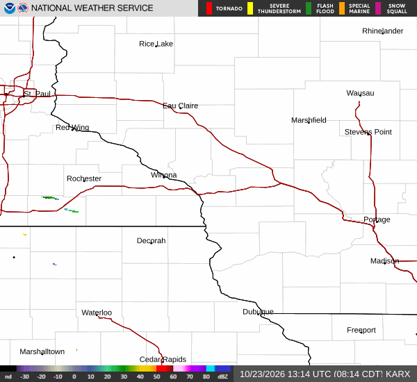 Animated National Weather Service radar loop for the Lancaster, Wisconsin area