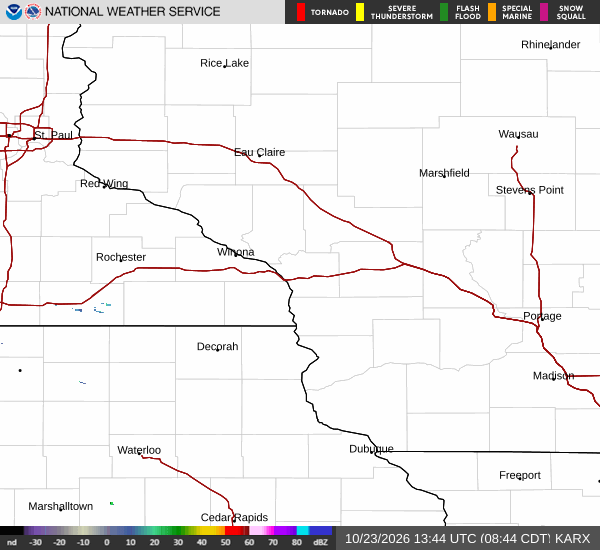 Animated National Weather Service radar loop for the Lancaster, Wisconsin area