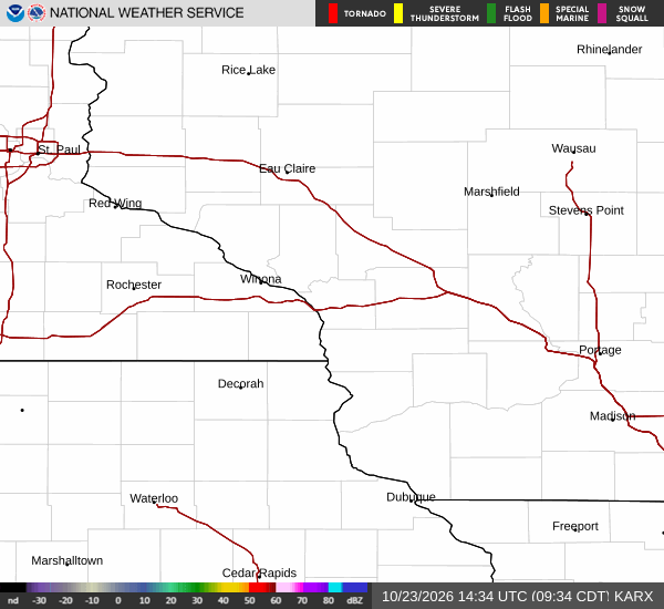 Animated National Weather Service radar loop for the Lancaster, Wisconsin area